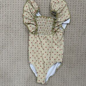 Zara Kids One Piece Swimsuit with Green and Red Gingham